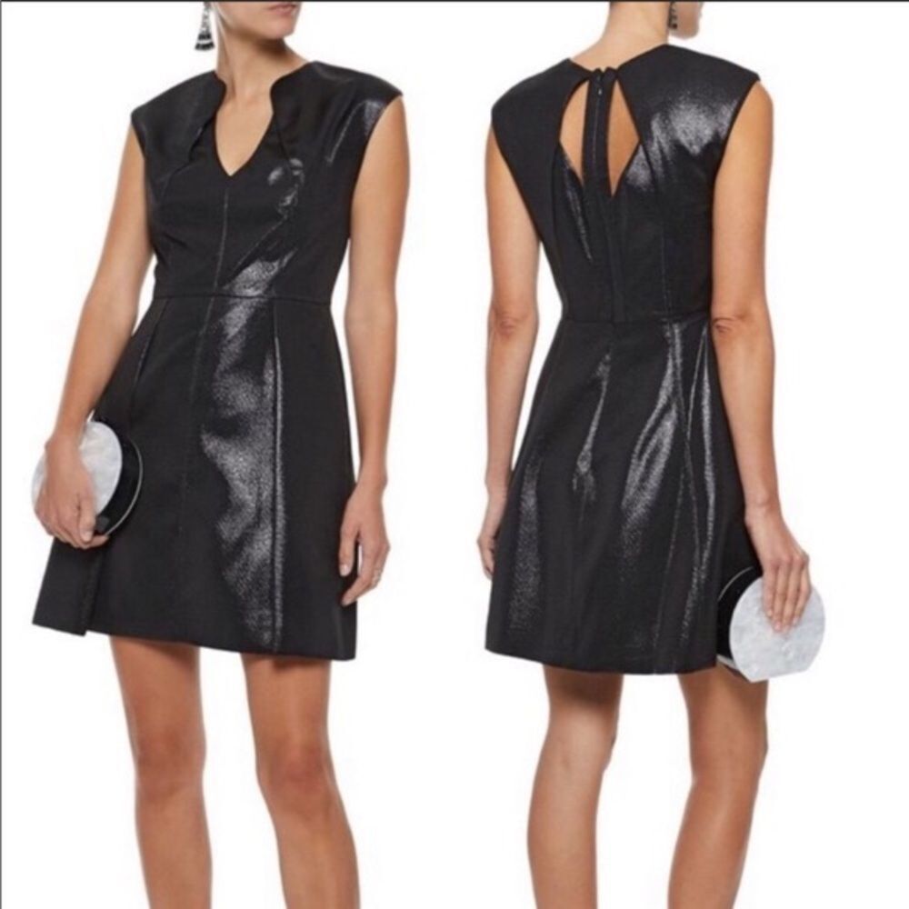 Halston Heritage Black Metallic Cap Sleeve Cocktail Dress Size 8
